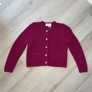 ba&sh Gaspard Cotton Blend Knit Cardigan XS Pink Gold Buttons Like New